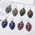 Silver Tone Colorful Paisley Acrylic Long Hook Earrings view 1