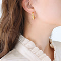 Wide C-Shape Star Zircon Hoop Earrings Gold Silver Stud Back view 4