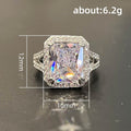 Oversized Rectangular Solitaire Halo Split Pave Ring In Silver Tone view 4
