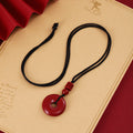 Red Round Disc Bead Black Cord Adjustable Pendant Necklace view 1