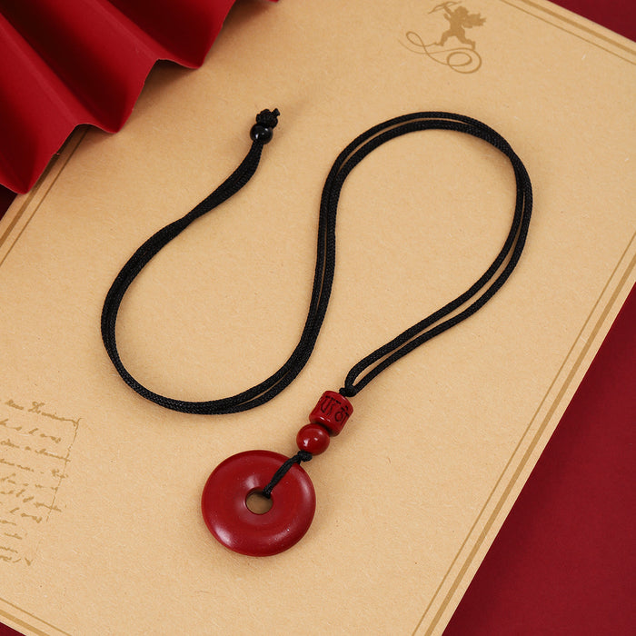 Red Round Disc Bead Black Cord Adjustable Pendant Necklace