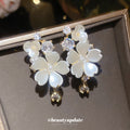 White Floral Crystal Teardrop Stud Earrings Statement Jewelry view 2