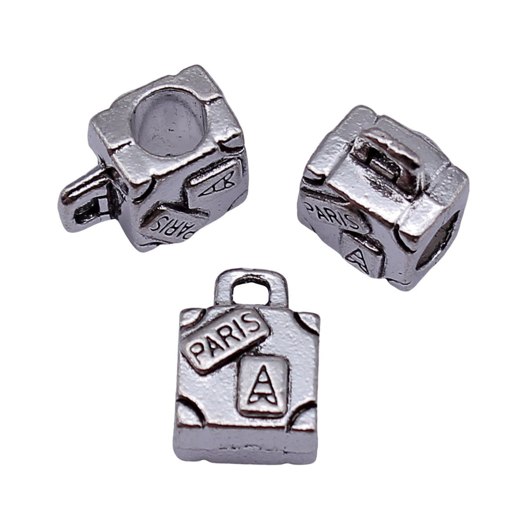 11x8.6x6.9mm 1.9g Antique Silver Zinc Alloy PARIS Handbag Large Hole Beads for Bracelet DIY Jewelry