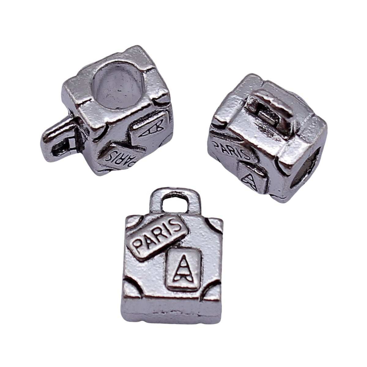 11x8.6x6.9mm 1.9g Antique Silver Zinc Alloy PARIS Handbag Large Hole Beads for Bracelet DIY Jewelry