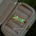 Gold Tone Emerald Green Rectangular Stone Full Eternity Band Ring view 4