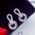 Silver Tone Crystal Loop and Round Drop Stud Earrings view 4