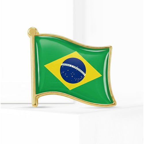 A green Brazil flag with yellow diamond and blue globe shown in a styled display.