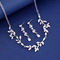 Black Silver Tone Crystal Leaf Vine Crystal Pearl Look Metal Necklace view 2