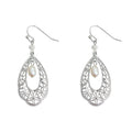 Silver Tone Openwork Teardrop Flower And White Pearl Hook Earrings view 5