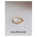 Gold Tone Bamboo Joint Band Ring Clear CZ Leaf Detail view 2