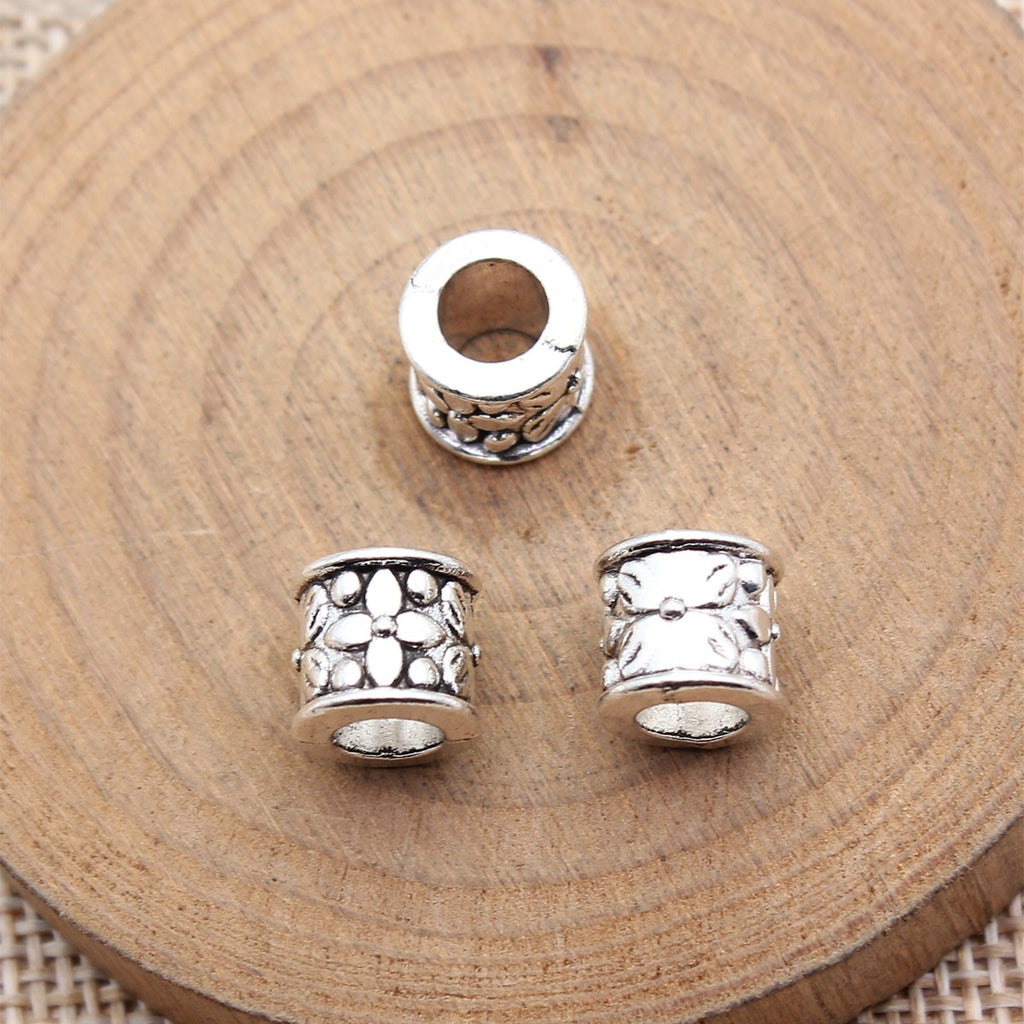 8.4x8.4x8.4mm 1.65g Antique Silver Zinc Alloy Carved Round Large Hole Spacer Beads for DIY Bracelet Making