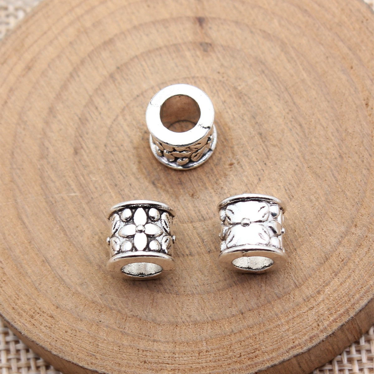 8.4x8.4x8.4mm 1.65g Antique Silver Zinc Alloy Carved Round Large Hole Spacer Beads for DIY Bracelet Making