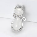Cat Brooch Milky White Cabochon Crystal Bow Gold Silver view 4