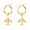 Gold and Silver Tone Airplane Huggie Drop Earrings view 1