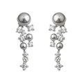 Grey Pearl Cascade Tassel Drop Earrings Silver CZ Stars view 5