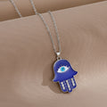 Gold and Silver Tone Blue Crystal Hamsa Eye Pendant Necklaces view 6