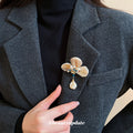 Gold Mother Of Pearl Flower Pearl Enamel Drop Brooch view 3