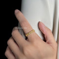 Gold Open Adjustable Ring Linked Hearts Beaded Borders view 1