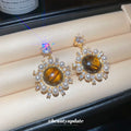Brown Cabochon Crystal Flower Stud Earrings Statement Fashion Jewelry view 4