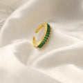 Gold Open Fan Ring Green Marquise Zircon Arc Band Style view 2