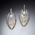 Mixed Metal Leaf Teardrop Drop Earrings Beaded Frame Pearl Pair view 1