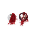 Blue Woven Fan And Red Tassel Statement Earrings Jewelry view 5