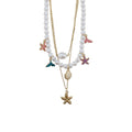 Layered Faux Pearl Starfish and Shell Coastal Necklace view 5