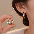 Pearl Charm Hoop Earrings in Gold and Silver Jewelry Accessory view 2