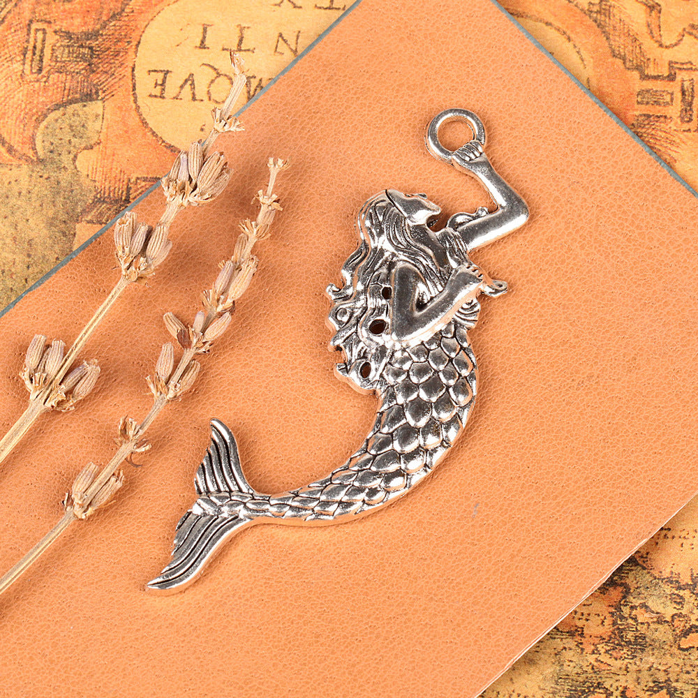 Vintage Alloy Mermaid Keychain Pendant 76x25mm