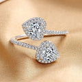 Silver Tone Double Round Crystal Open Ring Polished Metal Jewelry view 2
