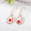 Gold Tone Large Clear Resin Pressed Flower Teardrop Earrings view 3