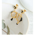 Irregular Open Frame Drop Earrings Black Enamel Crystal view 2