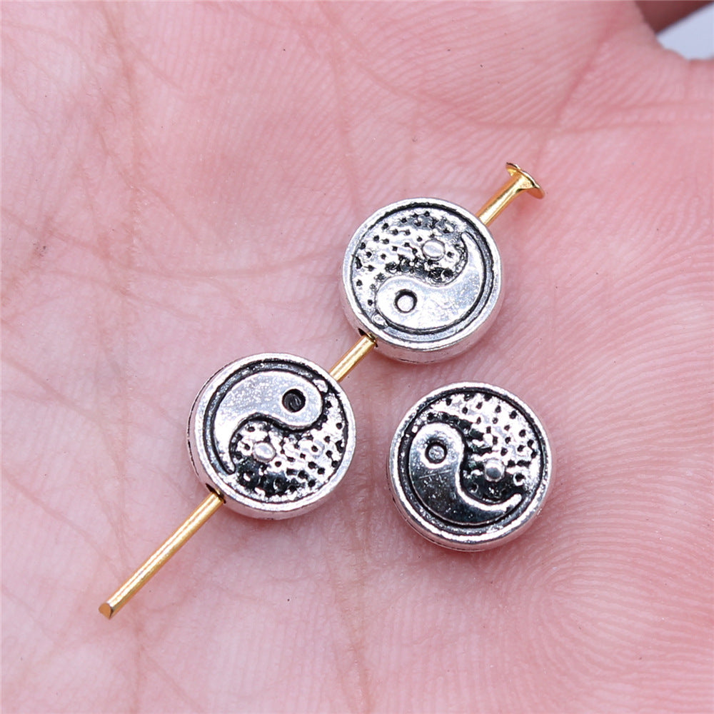 8x8mm 0.81g Antique Silver Zinc Alloy Tai Chi Loose Metal Beads for Bracelet Necklace DIY Jewelry Making