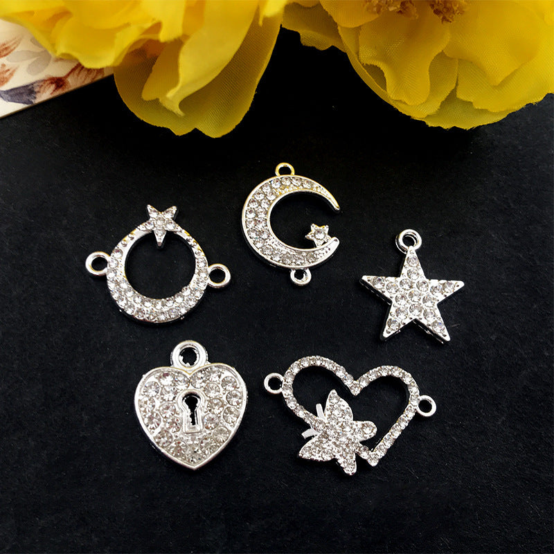 Rhinestone Zinc Alloy Crown Music Note Starfish Leaf Connector Charms for DIY Jewelry