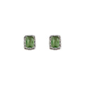 Silver Rectangular Green Crystal Stud Earrings Hammered Frame view 5