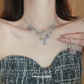 Two Silver Tone Crystal Necklace Earring Sets With Teardrop Designs view 2