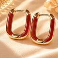 Red Heart and Rectangular Gold Tone Huggie Earrings view 4