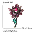 Magenta Rhinestone Lotus Brooch Green Stem Large Crystal Center view 5