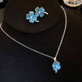 Silver Cat Eye Clover Flower Necklaces Bracelets Studs Six Color Styles view 2