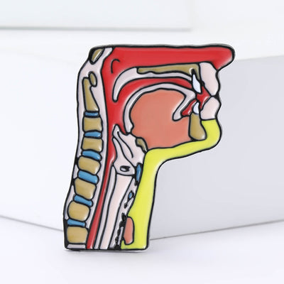 Colorful Anatomical Throat Cross Section Enamel Brooch shown from the front on a white background