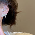 Silver Tone Clear Crystal Bow Stud Earrings With Ribbon Tails view 4
