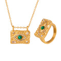 Gold Evil Eye Square Pendant Necklaces and Textured Rings view 5