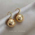Gold Tone Polished Round Ball Fishhook Drop Earrings view 3