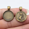 Round Cat Relief Cabochon Setting Tray Metal Pendants view 3