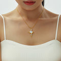 Starburst Zircon Pendant Snake Chain Necklace Stainless Steel view 2