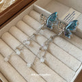 Blue Translucent Butterfly Hair Claw Pair With Bead Chain Fringe view 2