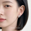 Silver Bamboo Leaf Stud Earrings Light Green Marquise Stone view 2