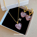 Pink Resin Heart Pendant Necklace And Hoop Earrings view 4