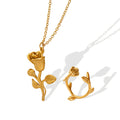 Gold Rose Flower Pendant Necklace On Delicate Cable Chain view 5