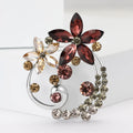 Crystal Flower Swirl Brooch in Burgundy Brown or Blue view 2